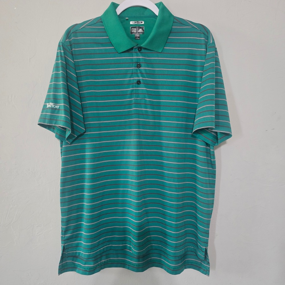 Adidas ClimaLite‎ Golf Polo Shirt Striped Short Sleeve The Territory Mens M